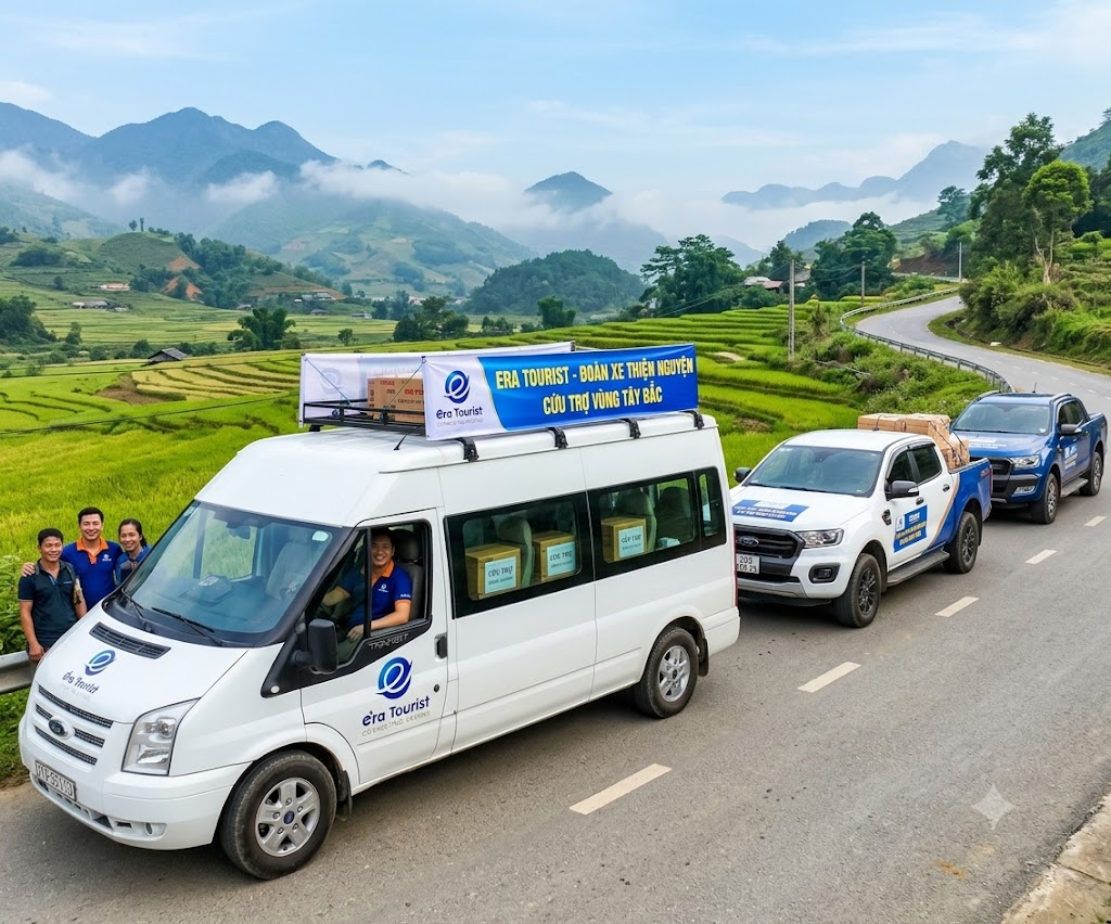 Cung đường lên vùng cao mùa lúa chín, và đoàn xe của một chuyến đi. Phần lớn thờ